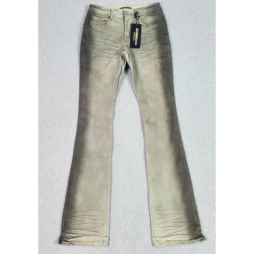Serenede Jeans Zinc Stacked Men's 28x36 Gray Slim Stretch Fitted Denim Whiskered